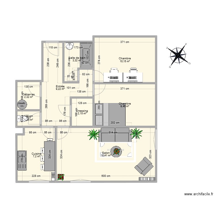 PAL. Plan de 9 pièces et 64 m2