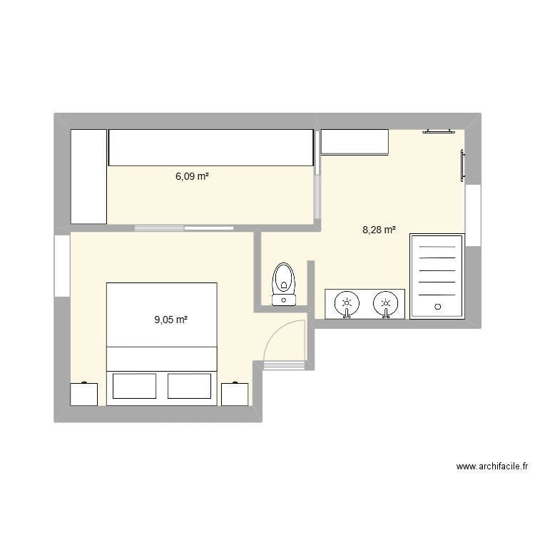 ETAGE CHATEAU BIS3. Plan de 3 pièces et 23 m2