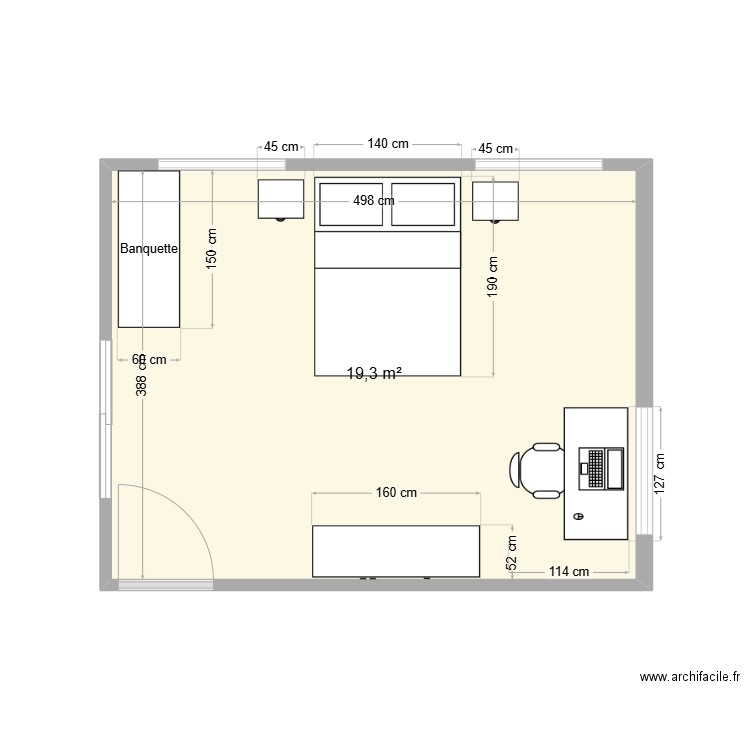 CHAMBRE SOPHIA. Plan de 1 pièce et 19 m2