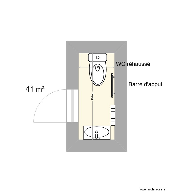 JOHANN WC adapté. Plan de 1 pièce et 1 m2