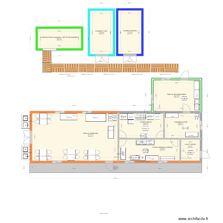 Plan Restaurant construit. Plan de 10 pièces et 156 m2