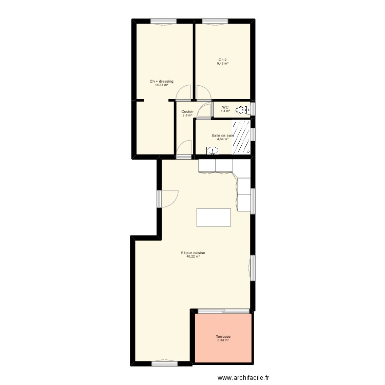 BILLEAU corniche. Plan de 7 pièces et 79 m2