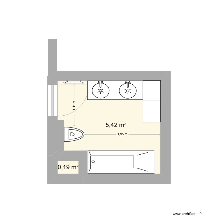 sdb. Plan de 2 pièces et 6 m2