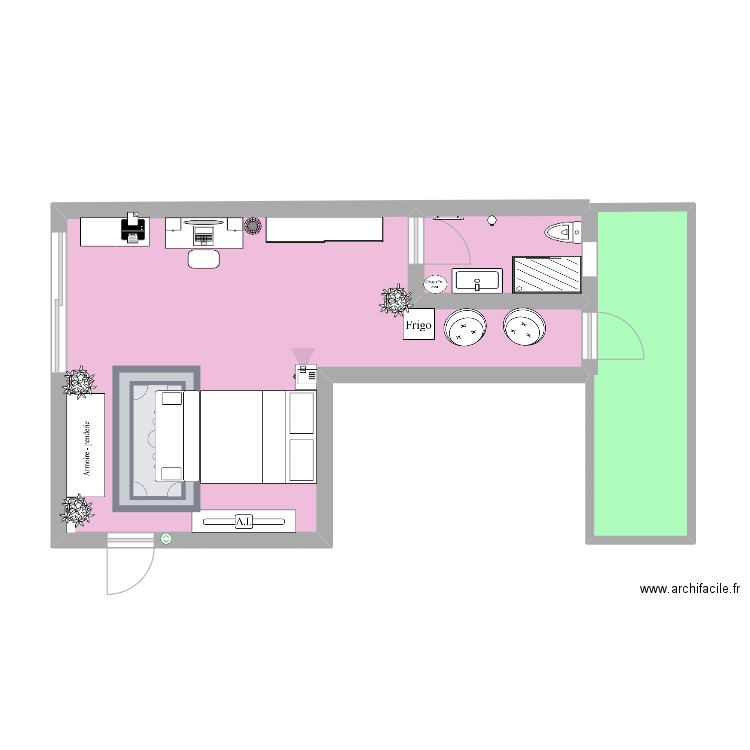 hgb. Plan de 3 pièces et 42 m2