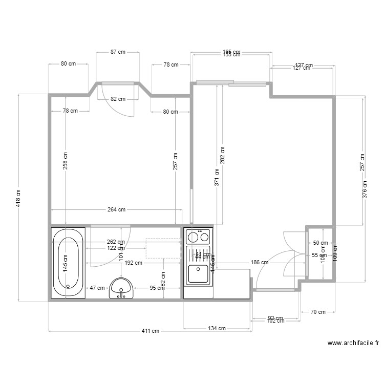 appt 1. Plan de 3 pièces et 12 m2