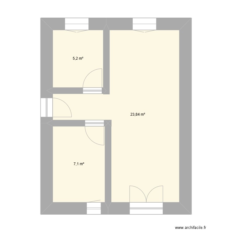 Appartement 1er étage. Plan de 3 pièces et 36 m2