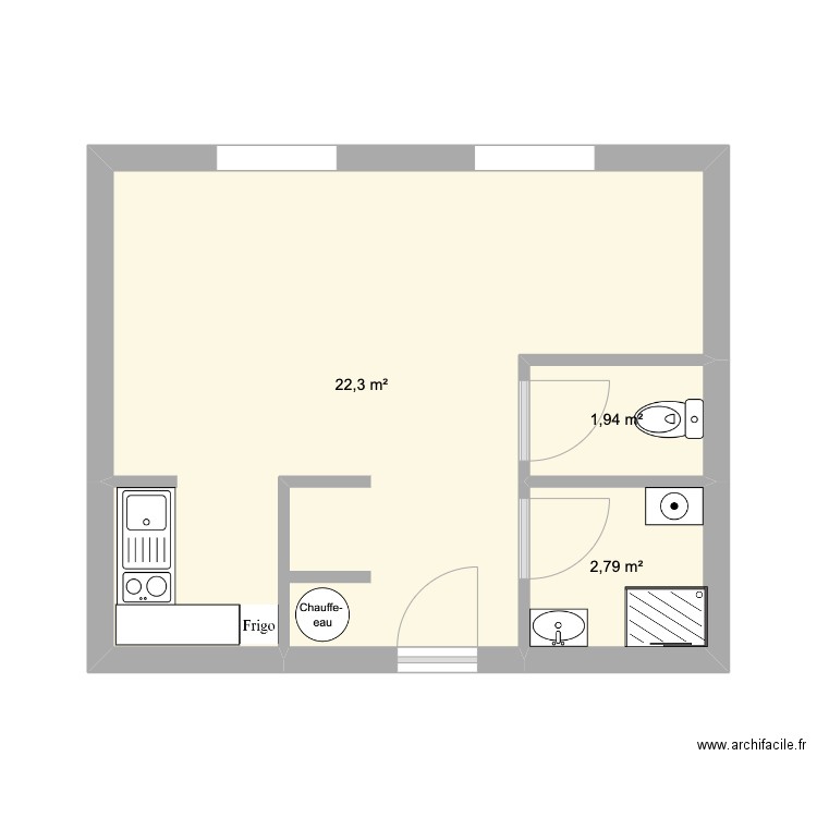 Séjour 1. Plan de 3 pièces et 27 m2