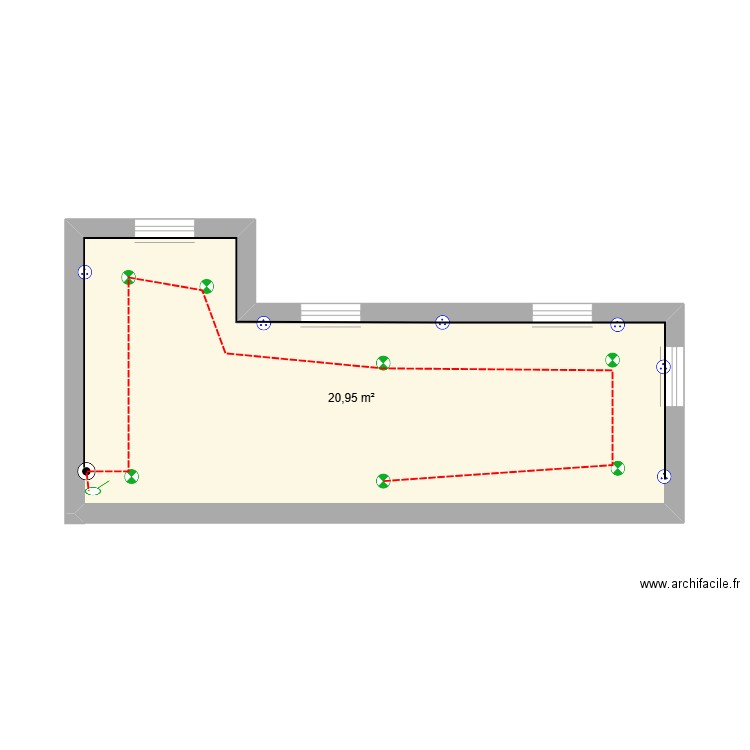 rdc2. Plan de 1 pièce et 21 m2