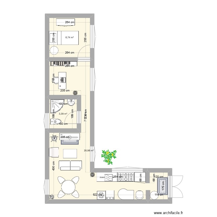 Maison L. Plan de 3 pièces et 37 m2