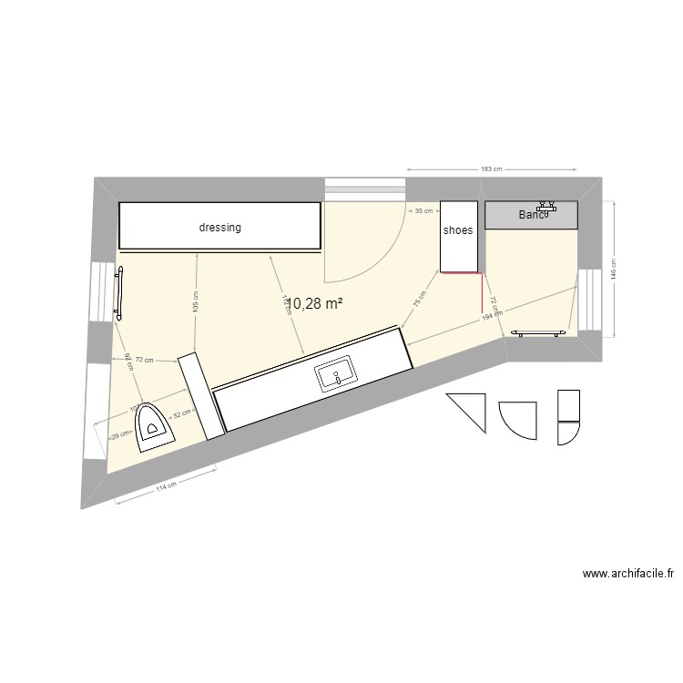 SDB 1. Plan de 1 pièce et 10 m2