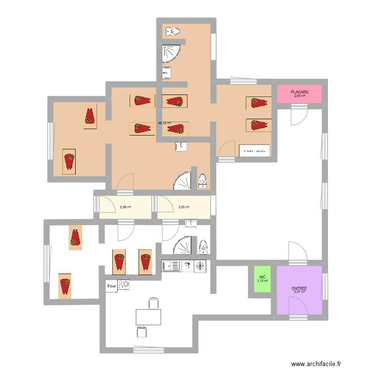 mam bacqueville. Plan de 6 pièces et 63 m2