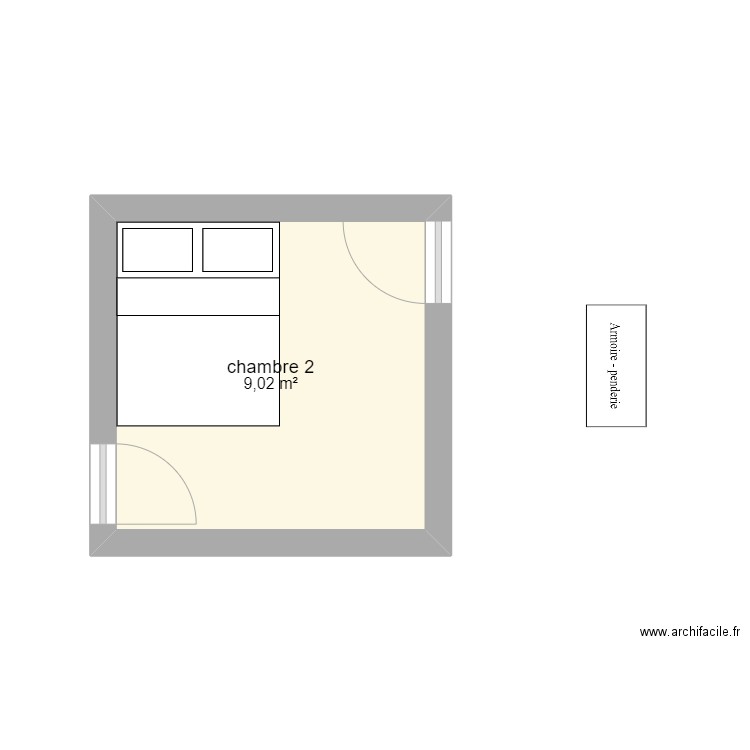 chambre 2. Plan de 1 pièce et 9 m2