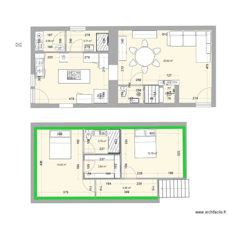 Fraignot cours. Plan de 11 pièces et 89 m2