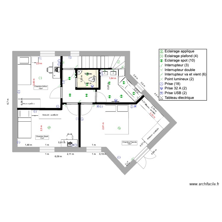 Etage V&J-Plan Electrique-v4(TEST_AMENAGEMENT). Plan de 1 pièce et 2 m2