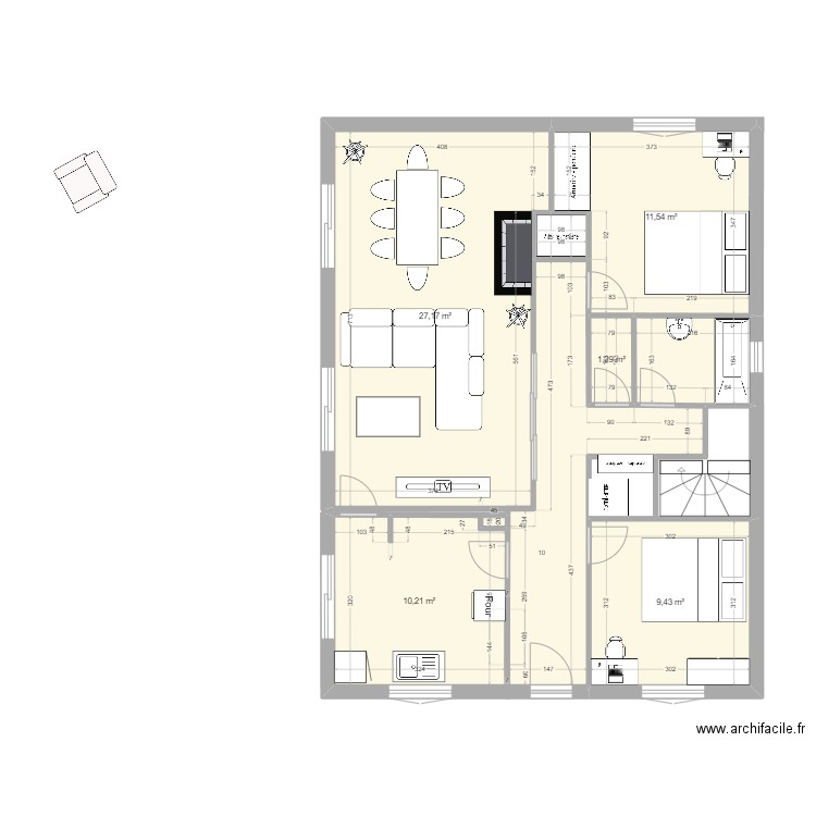 Puy Nègre - Aménagement David - Table loin. Plan de 8 pièces et 75 m2