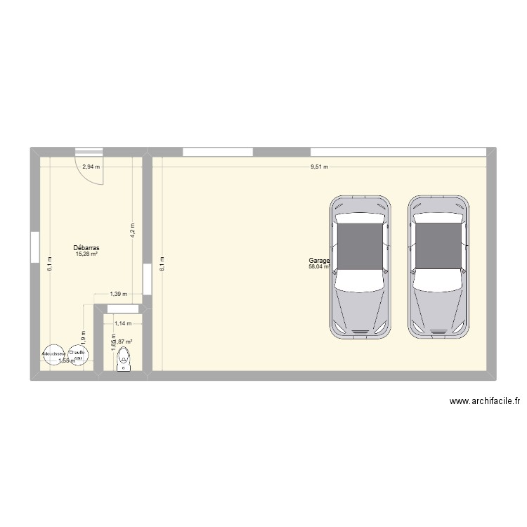 RDC Grange. Plan de 3 pièces et 75 m2