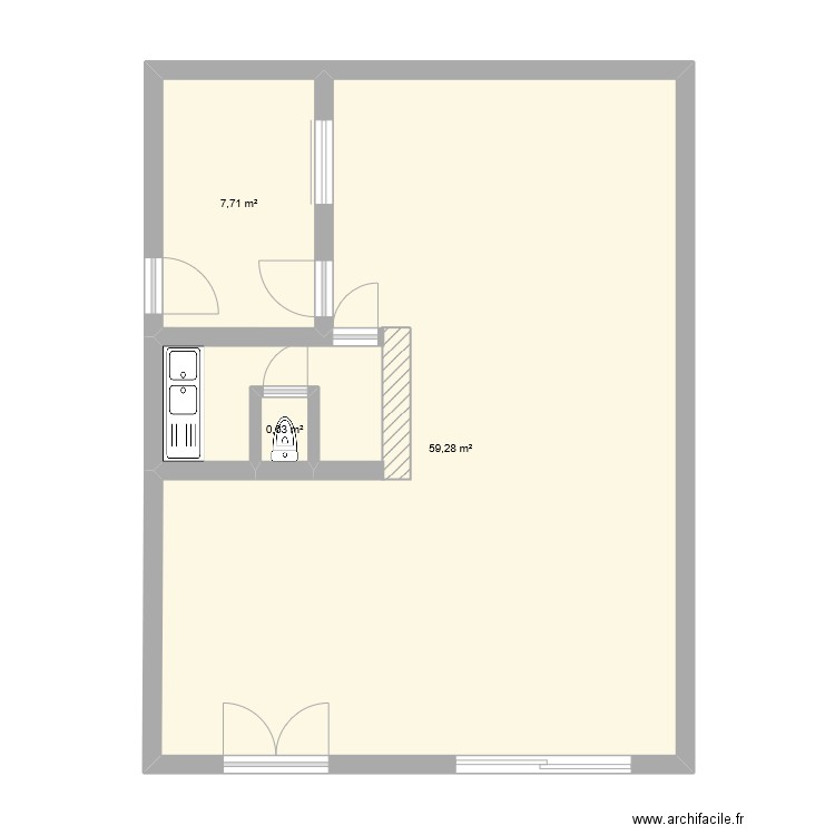 Boutique. Plan de 3 pièces et 68 m2