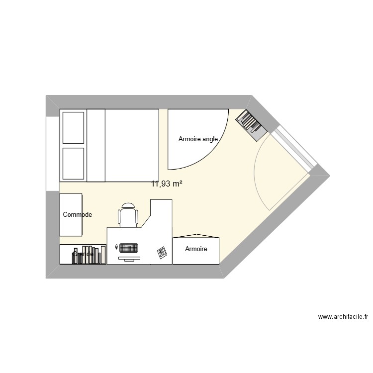 Bureau. Plan de 1 pièce et 12 m2