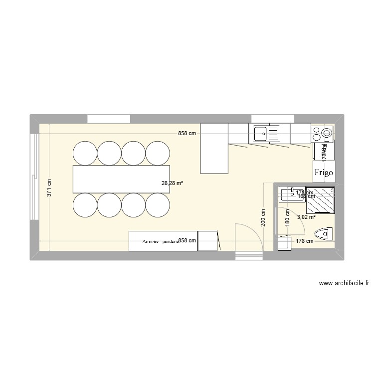 cuisine été. Plan de 2 pièces et 31 m2