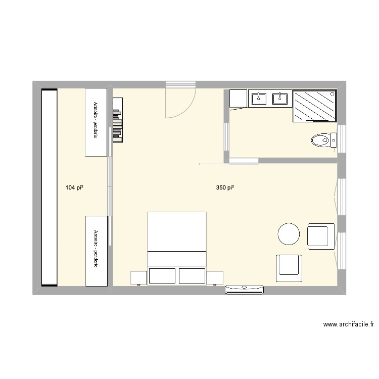 Chambre 2. Plan de 2 pièces et 42 m2