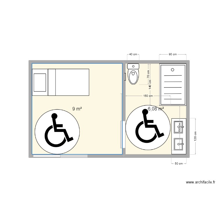 projet L. Plan de 2 pièces et 15 m2