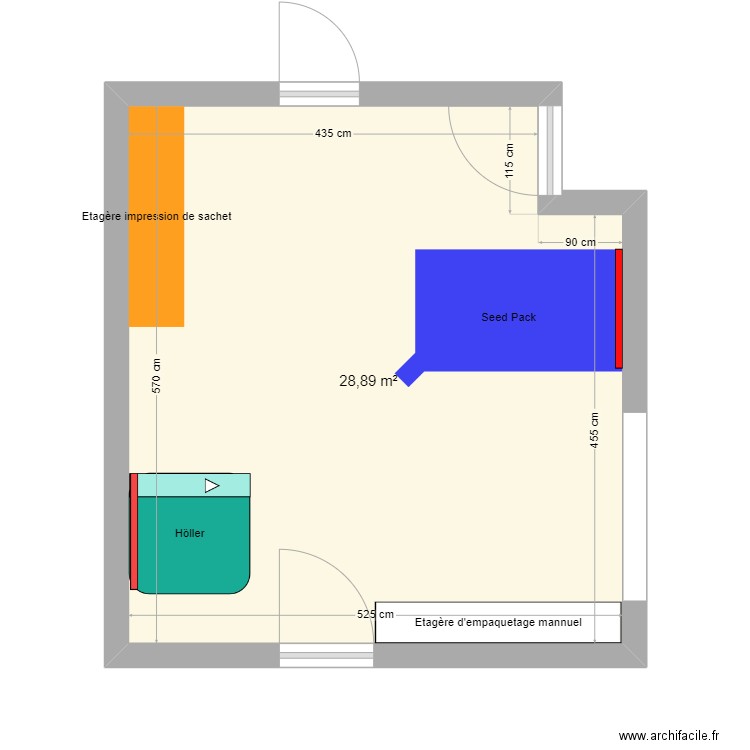 Salle d'empaquetage. Plan de 1 pièce et 29 m2