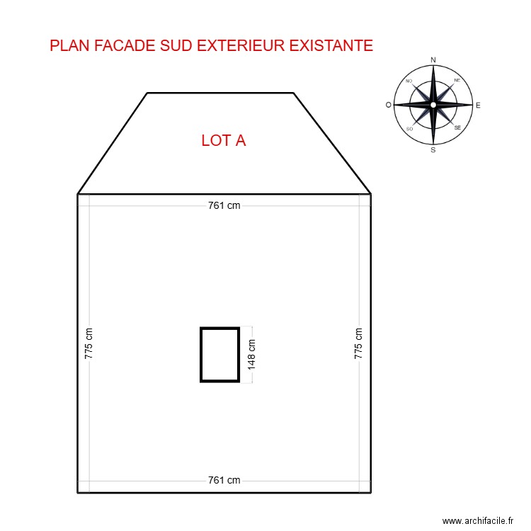 PLAN FACADE SUD EXTERIEUR EXISTANTE. Plan de 2 pièces et 74 m2