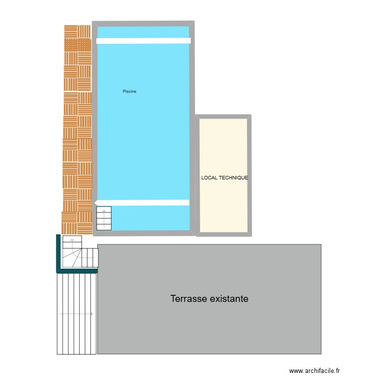 Plan coupe piscine . Plan de 2 pièces et 44 m2