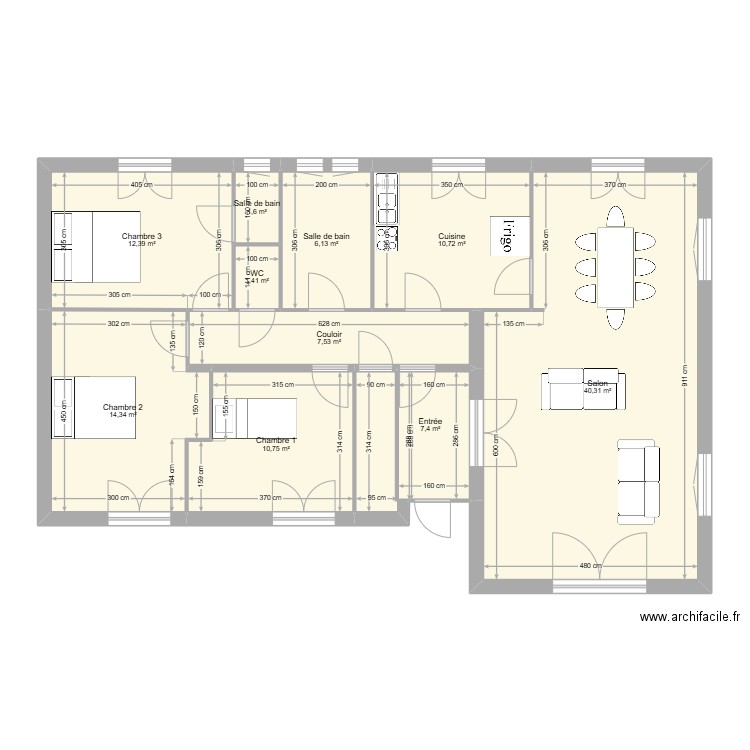 Maison Fontaines TEST. Plan de 10 pièces et 113 m2