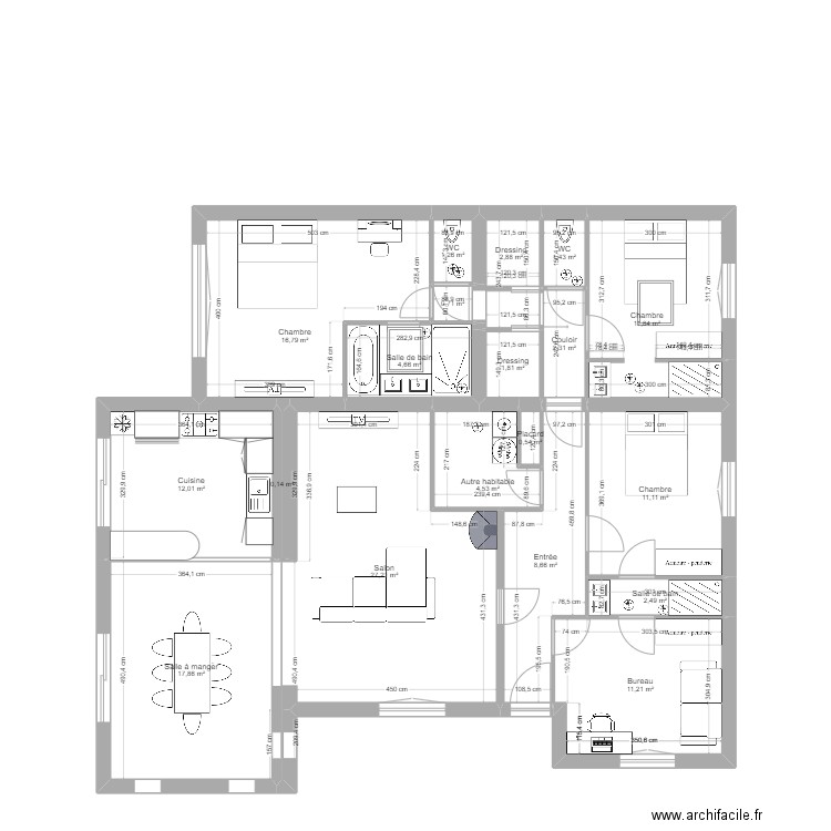 Nouvelle implantation. Plan de 19 pièces et 139 m2