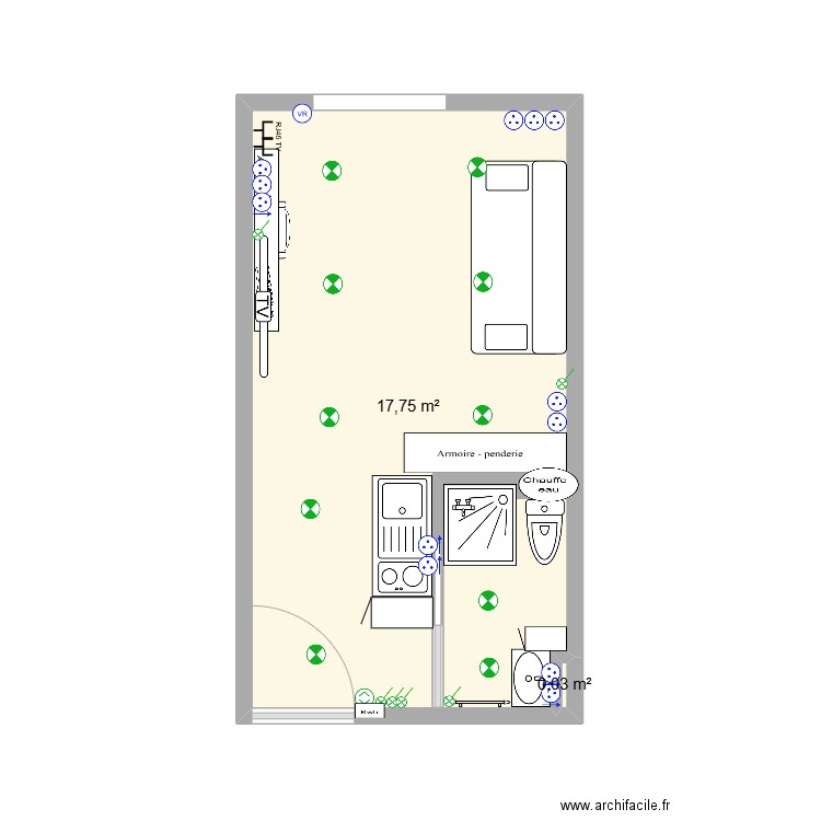 appart OBE. Plan de 2 pièces et 18 m2