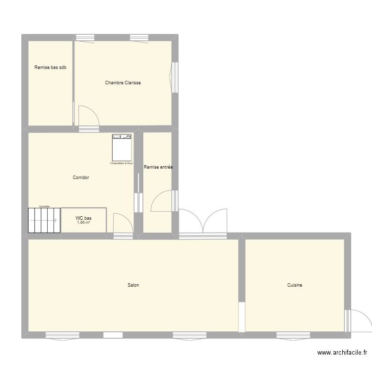 rdc 1. Plan de 7 pièces et 90 m2