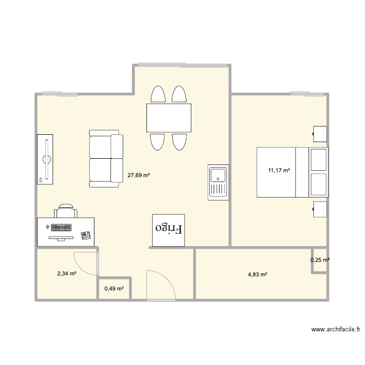 Test aménagement. Plan de 6 pièces et 47 m2