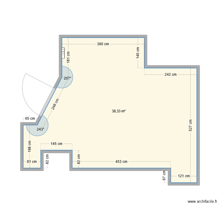 Séjoure . Plan de 1 pièce et 38 m2