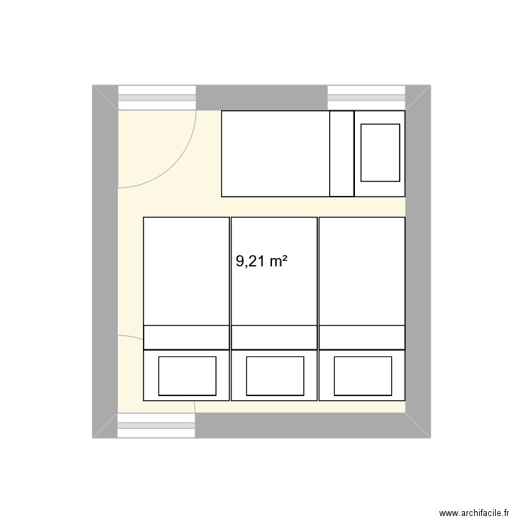 Chambre Bruno. Plan de 1 pièce et 9 m2