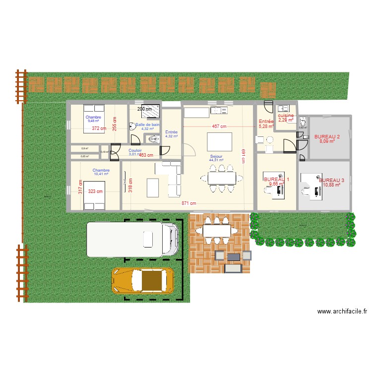 MAISON avec deux bureaux. Plan de 16 pièces et 116 m2