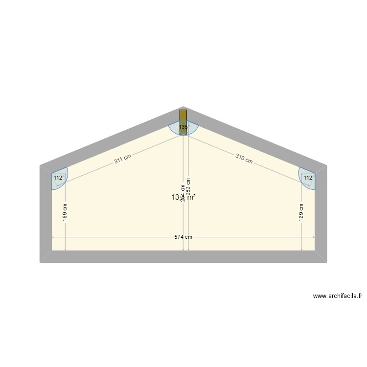 cotes pignon étage. Plan de 1 pièce et 13 m2