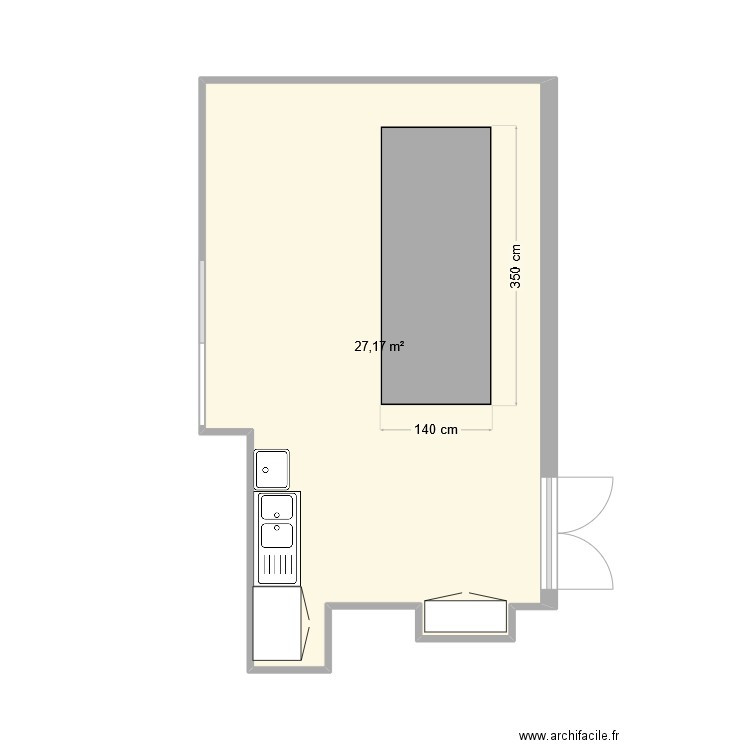 cuisine 2. Plan de 1 pièce et 27 m2