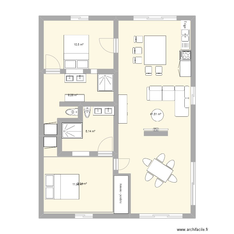 Durocher2. Plan de 6 pièces et 94 m2