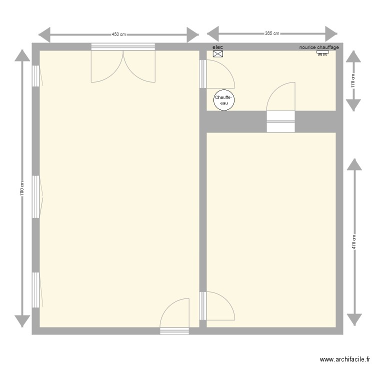 hery. Plan de 2 pièces et 61 m2