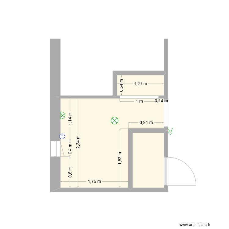 Salle de Bains. Plan de 3 pièces et 7 m2