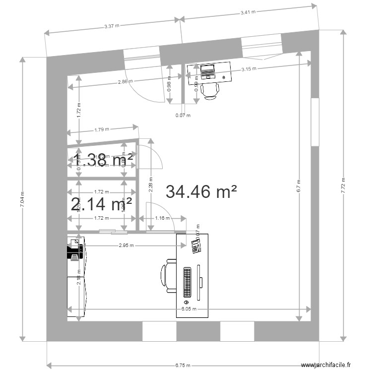 LA POSTE  rdc version nouvelle 2. Plan de 3 pièces et 38 m2