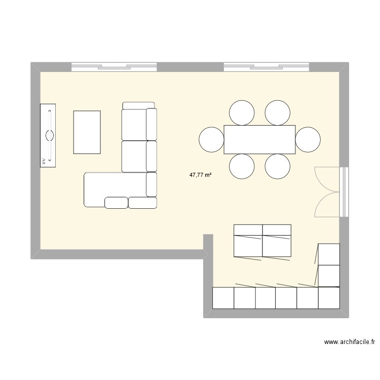 PIECE A VIVRE. Plan de 1 pièce et 48 m2