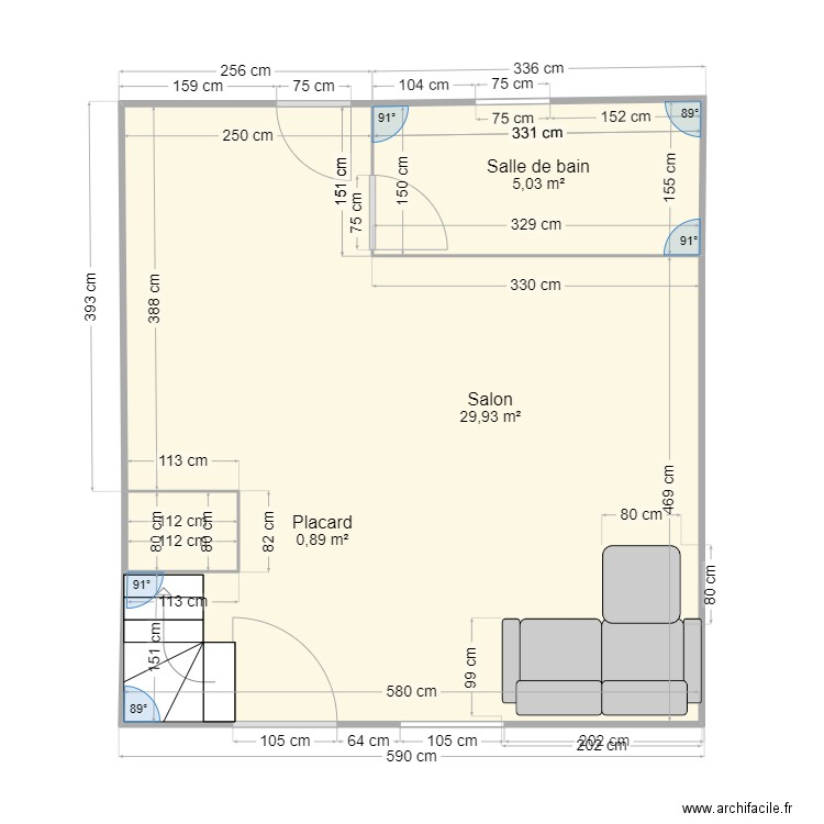 Savenay. Plan de 3 pièces et 36 m2