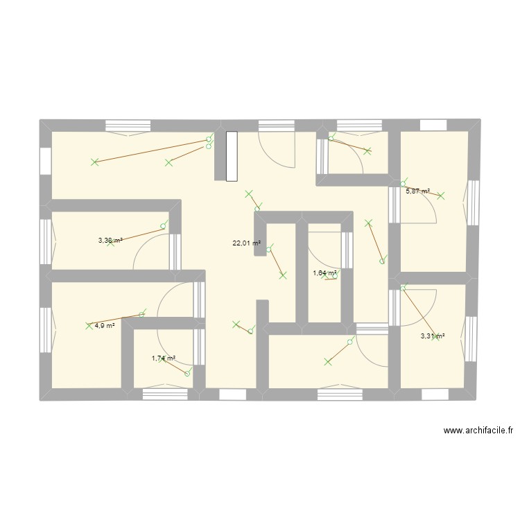 pland'appartement pour rénovation électrique. Plan de 7 pièces et 43 m2