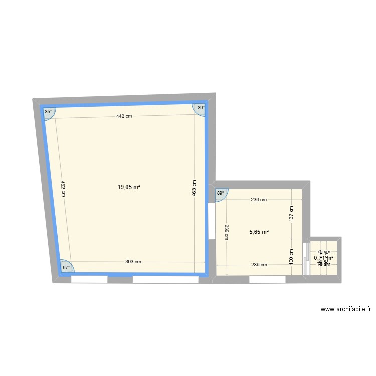 Sous sol. Plan de 4 pièces et 46 m2