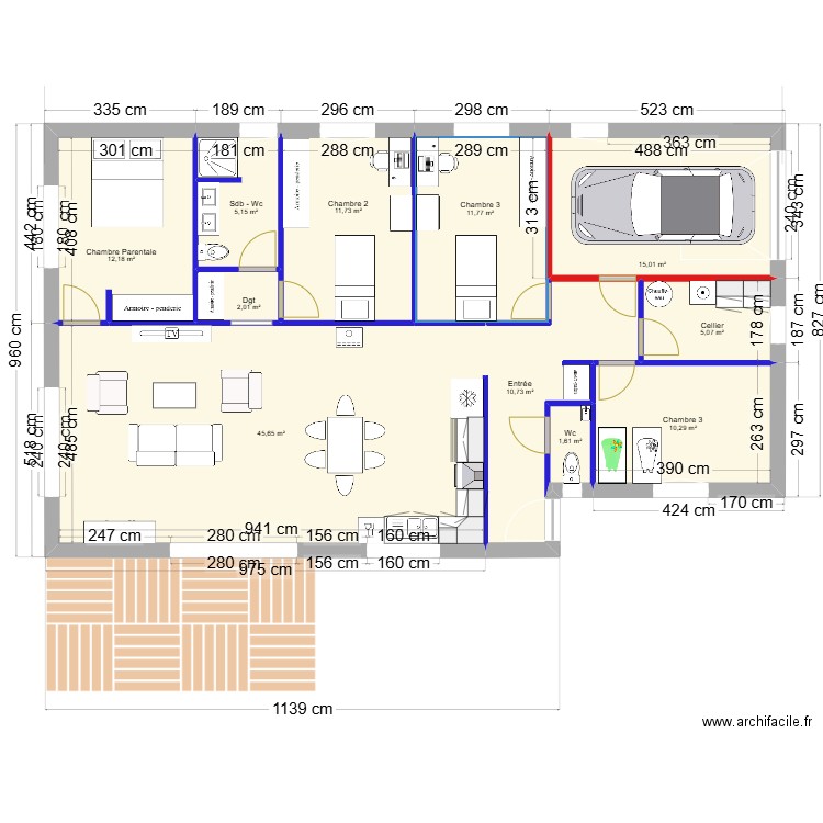 Amélie et Guillaume - Modèle ALEXIA V2. Plan de 11 pièces et 131 m2