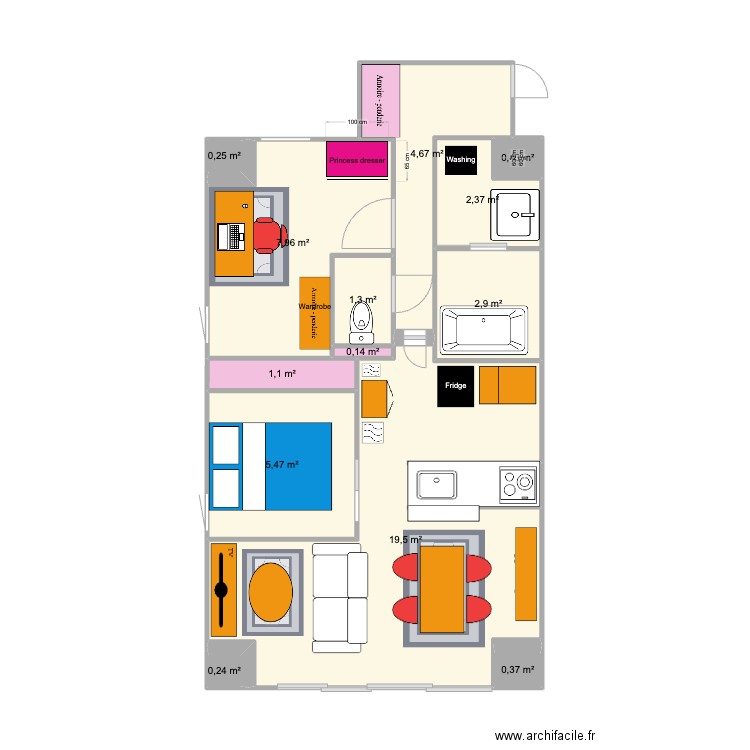 Appartement Tokyo 2. Plan de 13 pièces et 47 m2