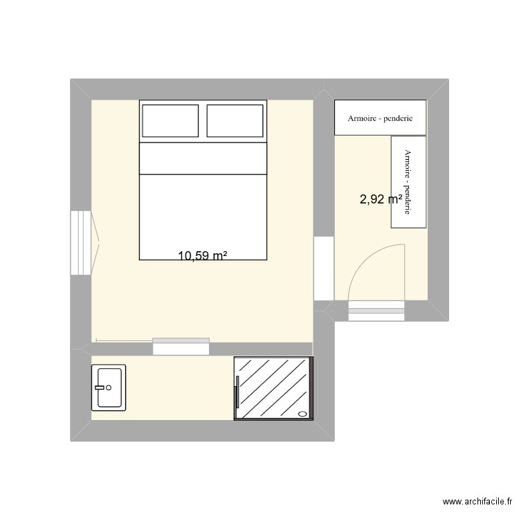 chambre verte. Plan de 2 pièces et 14 m2