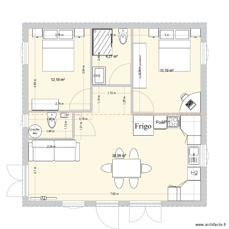 pc_vautrelle_dom. Plan de 4 pièces et 57 m2